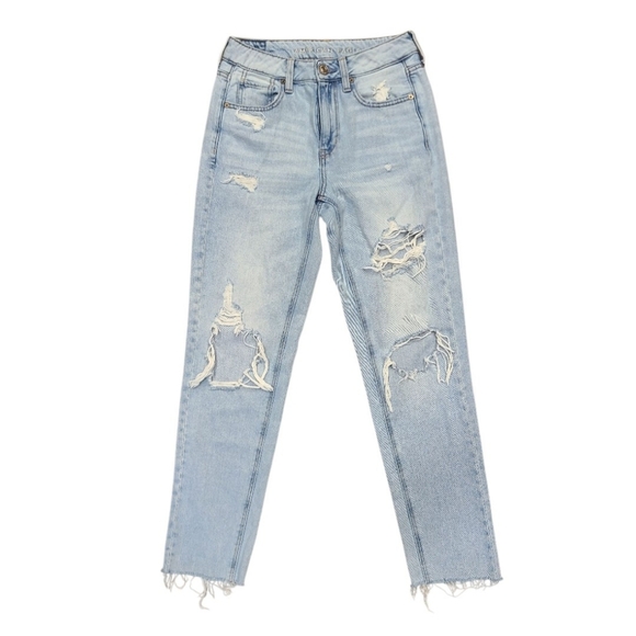 American Eagle Outfitters Denim - American Eagle Hi-Rise Tomgirl Distressed Light Wash Straight Leg Jeans 2
